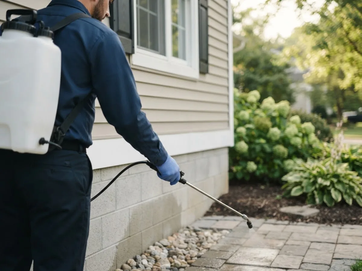 Pest control technician inspecting a home in Edgerton, OH